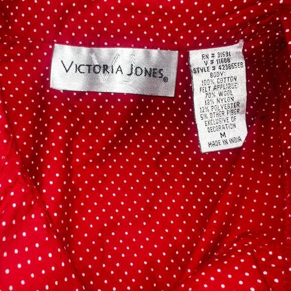 Embroidered Red polka dot Holiday snowman christmas women's Button Up shirt Med - Picture 3 of 5